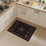 Black Ground Pink Floral Persian Area Rug