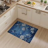 Navy Blue Birds and White Peonies Area Rug
