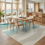 Teal Abstract Waves Area Rug