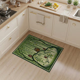 Washable Green Woodland Owl and Willow Tree Low Pile Area Rug