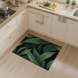 Coastal Beach Lush Green Palm Leaf Area Rug on Black
