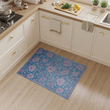 Teal Blue Purple Peony Floral Area Rug