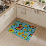 Vibrant Sunflower Monarch Butterfly Blue Area Rug