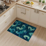 Washable Coastal Blue Seahorse Area Rug, Non-Slip Low Pile