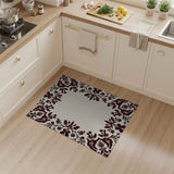 Ornate Maroon Floral Border Cream Rug