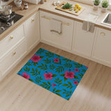 Vibrant Pink Hibiscus on Turquoise Area Rug