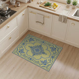 Elegant Blue Floral on Yellow Vintage Area Rug