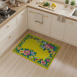 Sunny Yellow Floral Border Area Rug