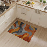 ODIKA Modern Abstract Wave Washable Area Rug - Terracotta & Grey Low Pile Non-Slip Rug