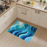 Curling Wave Blue Teal Washable Area Rug