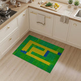 Yellow Geometric on Vibrant Green Patchwork Rug