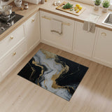 Black White Gold Marble Swirl Abstract Area Rug