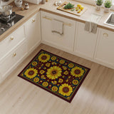 ODIKA Washable Sunflower Vintage Area Rug - Burgundy Floral Low Pile Non-Slip Rug