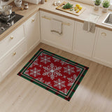 Festive Red Snowflake Plaid Border Area Rug