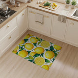 Fresh Vintage Lemon Botanical Washable Area Rug - Low Pile, Non-Slip & Pet Friendly