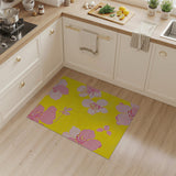 Sunny Yellow Pink Hibiscus Floral Area Rug