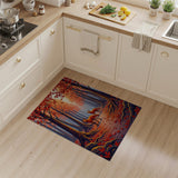Autumn Foxes Forest Path Red Area Rug