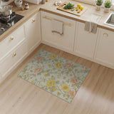 Vintage Peony Floral Area Rug in Yellow Pink