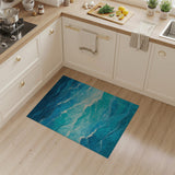 ODIKA Washable Ocean Wave Abstract Area Rug - Modern Blue Low Pile Non-Slip Rug