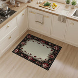 Vintage Red Peony Floral Border Area Rug