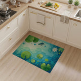 ODIKA Watercolor Lily Pad and Blue Frog Washable Area Rug - Low Pile Non-Slip