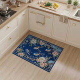 Navy Blue Peony Bluebird Floral Rug
