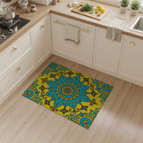 Multi-color and Patterns Teal Mandala Persian Area Rug on Yellow
