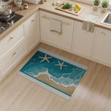 Teal Ocean Waves Starfish Coastal Beach Runner Rug