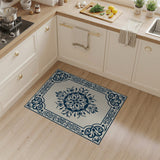 Cream Navy Blue Traditional Persian Medallion Rug