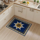 Navy Blue Compass Rose Rug with Gold Filigree Border