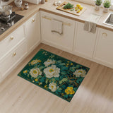 Floral Vintage Emerald Green White Peony Floral Area Rug