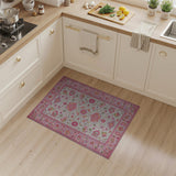Pink Floral Border Vintage Area Rug