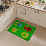 Vibrant Green Kids Cartoon Alphabet Rug with Animals