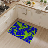 Vibrant Blue Abstract Curves on Green Area Rug