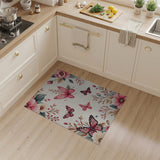 Pink Butterfly Floral Peony Area Rug