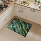 Teal Gold Fluid Wave Abstract Area Rug