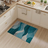 Blue and Teal Teal Blue Abstract Wave Area Rug