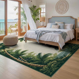 ODIKA Tropical Palm Tree Washable Rug - Vintage Jungle Non-Slip Low Pile Area Rug