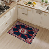 Navy Blue Persian Floral Area Rug with Red Accents