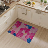Vibrant Pink Blue Hexagon Geometric Area Rug
