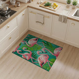 Pink Flamingos Palm Leaves Coastal Rug
