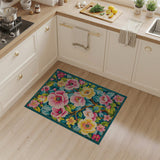Vibrant Pink Yellow Floral Teal Area Rug