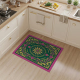Emerald Green Persian Mandala Rug with Pink Accents