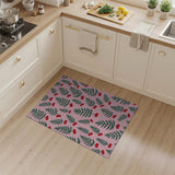 Pink Fern Fronds Red Berry Pattern Area Rug