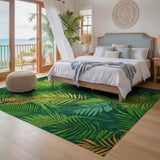 ODIKA Tropical Green Palm Leaf Washable Area Rug - Low Pile Non-Slip Botanical Jungle Rug for Living Room & Bedroom