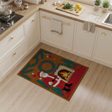 Festive Santa by Fireplace Christmas Cartoon Area Rug