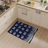 Navy Blue Snowy Cottages Trees Area Rug