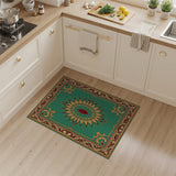 Teal Sun Medallion Area Rug with Gold Baroque Borders