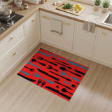 Red Cutlery Print Washable Area Rug