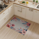 Blush Pink Floral Area Rug with Blue Leaves